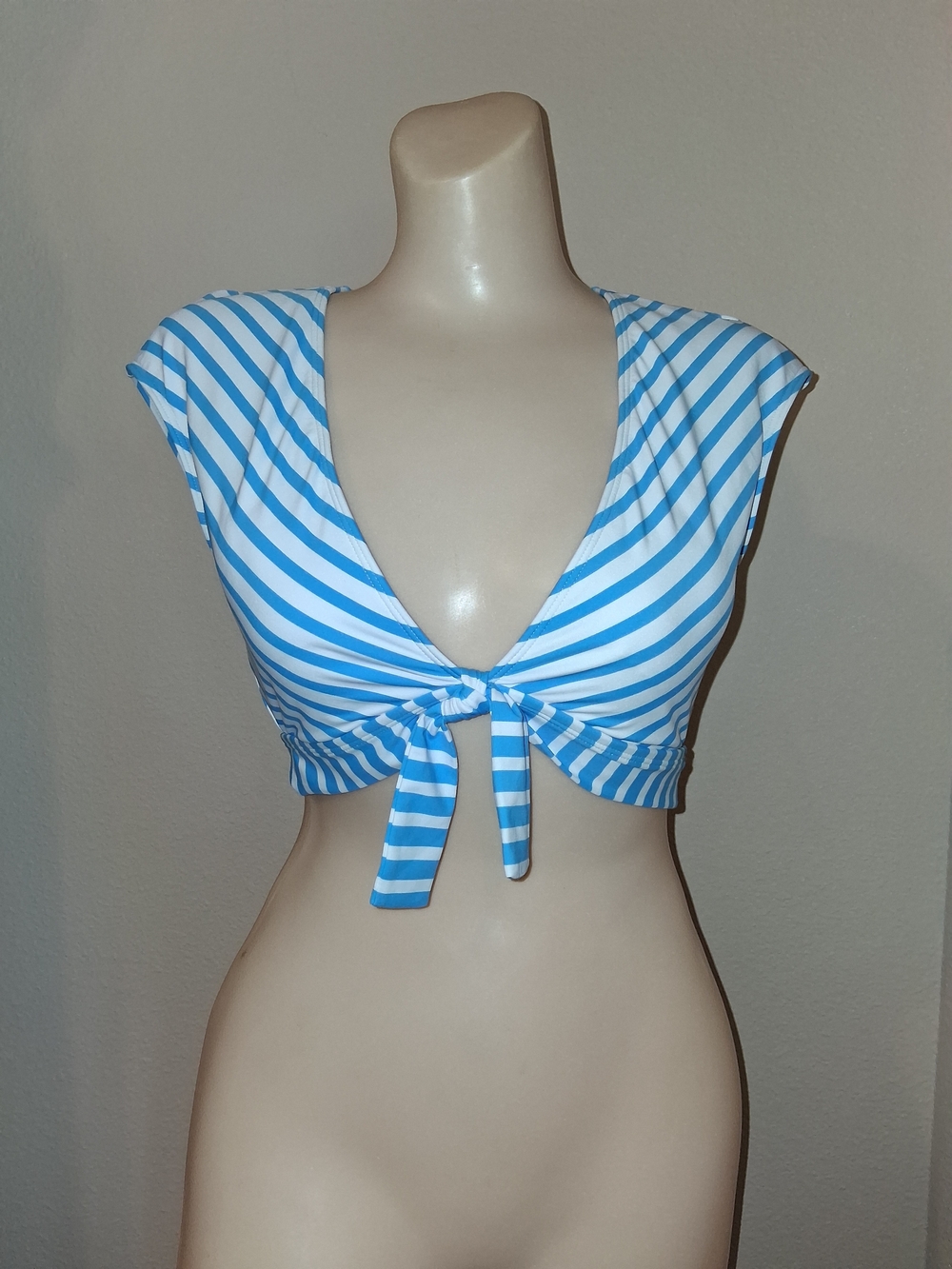 Bleu Rod Beattie Blue and White Striped Tie-Front Swim Top